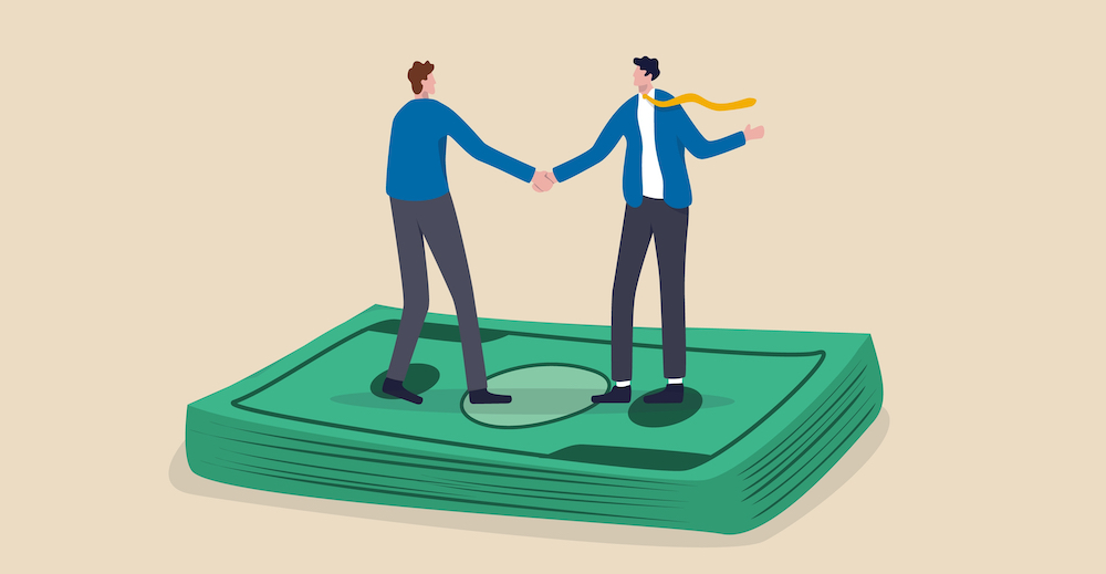 Flat illustration of two figures negotiating