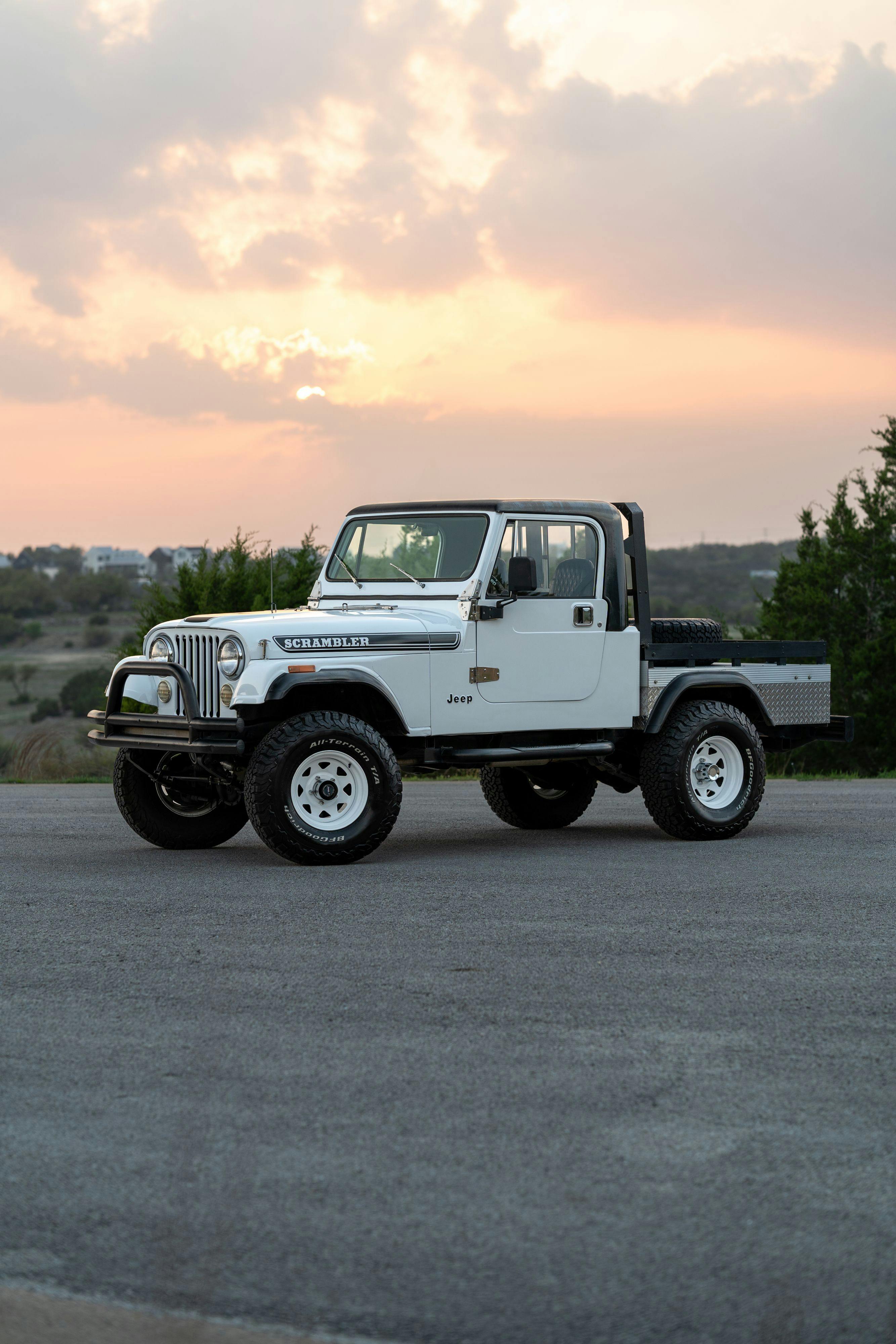 1983 Jeep Scrambler in White on Black in Austin, TX.