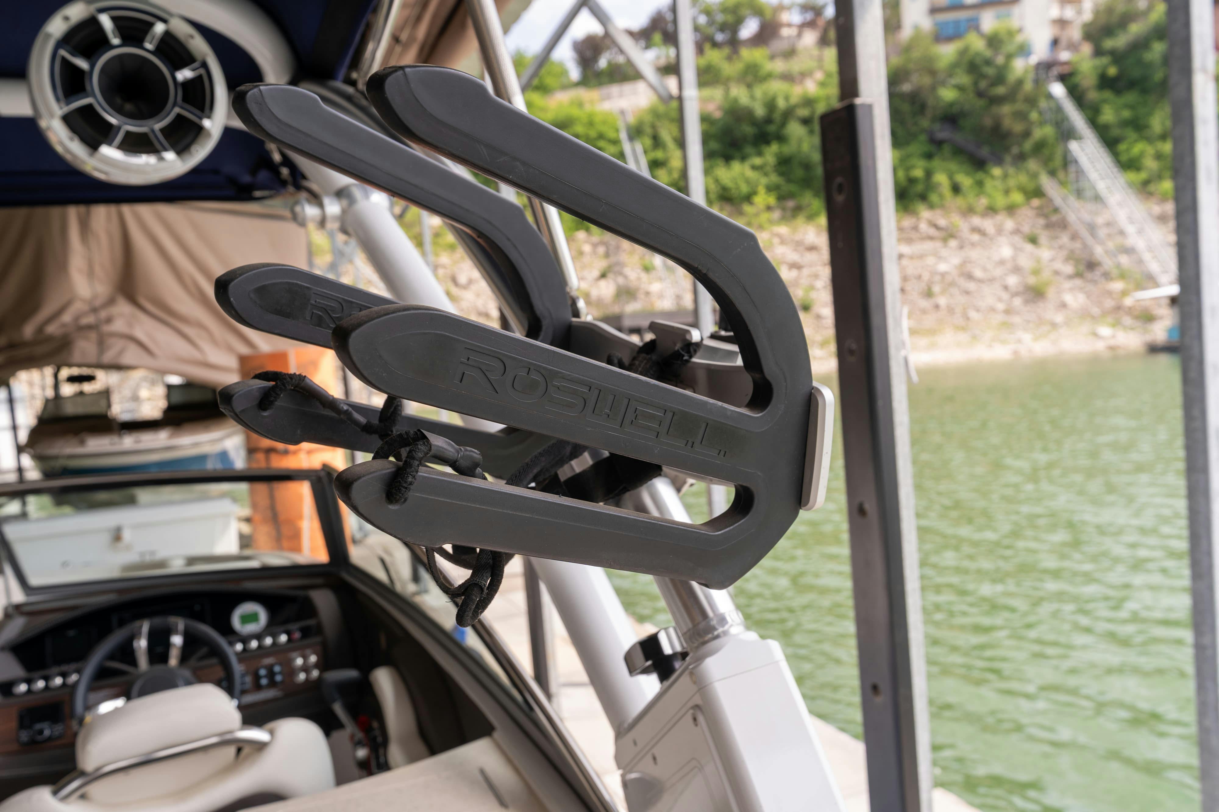Wakeboard mounts on a 2018 Cobalt R7 Surf boat in Lakeway, TX.
