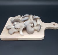 blue oyster mushrooms on a cutting board
