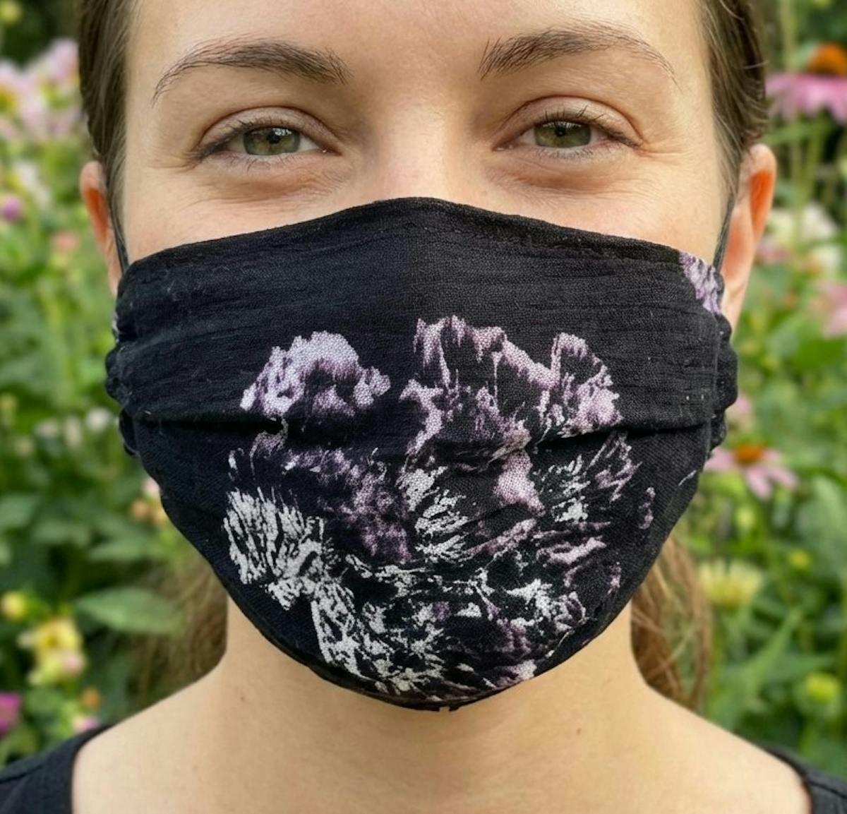π LAVENDER FLORAL FACE MASK, TWO LAYERS π This lavender floral face mask combines comfort and style with a soft and elegant, black and purple flower print design that is hand-cut to order.