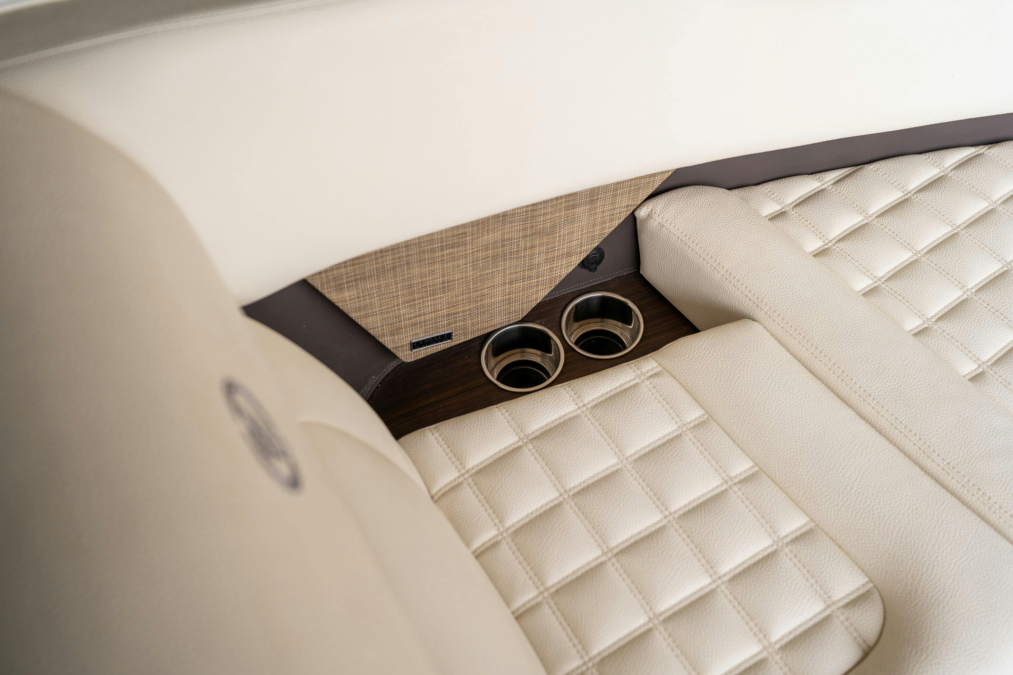 Quilted seats in a 2018 Cobalt R7 Surf boat in Lakeway, TX.