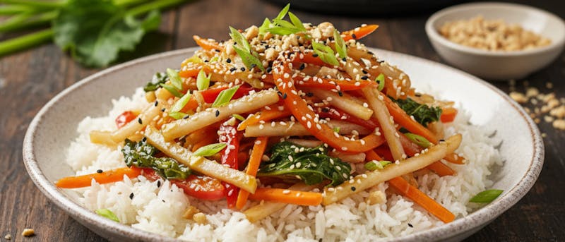 Kohlrabi Stir Fry with a Ginger Garlic Glaze