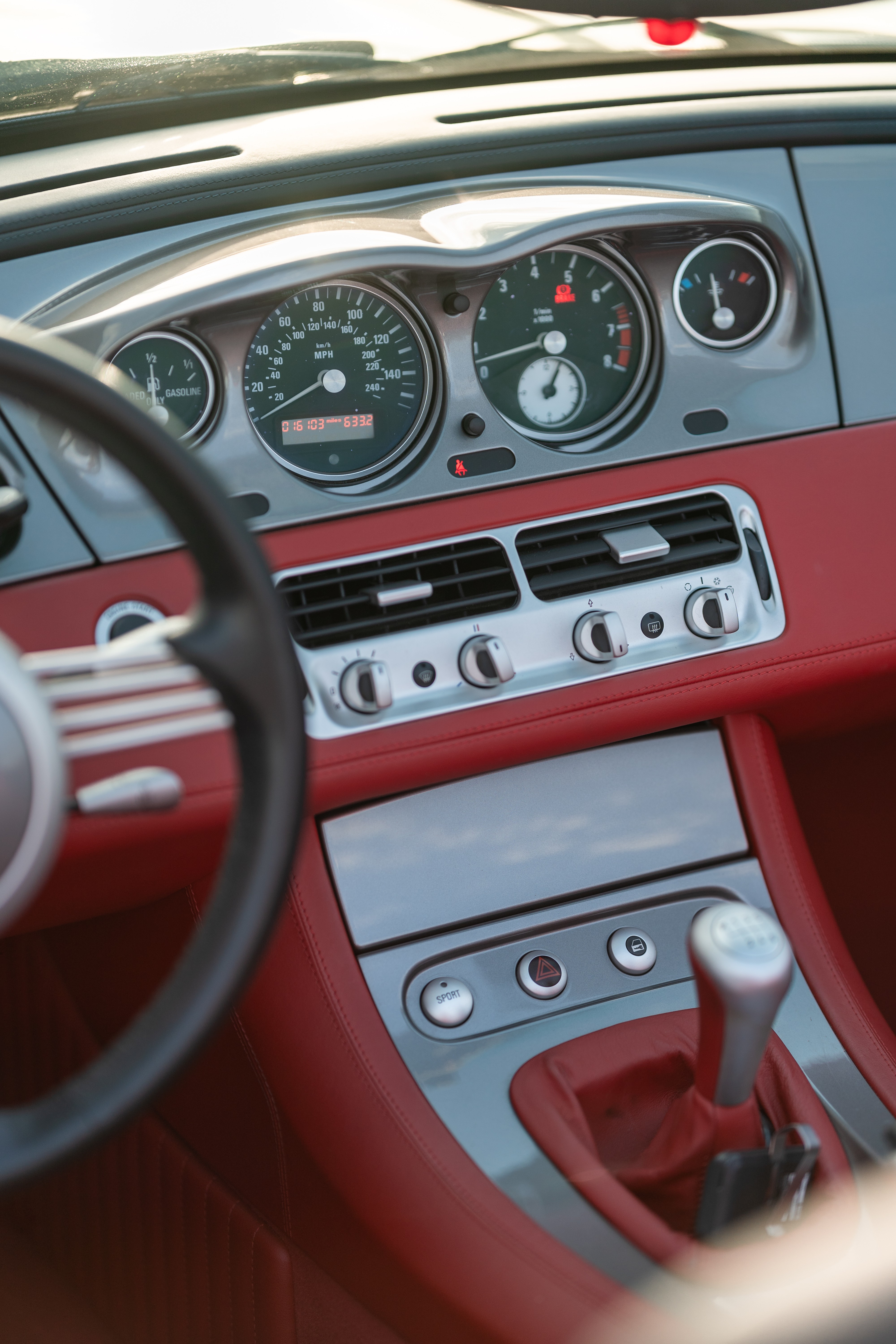 Interior of a 2002 BMW Z8 in Blanco, TX.