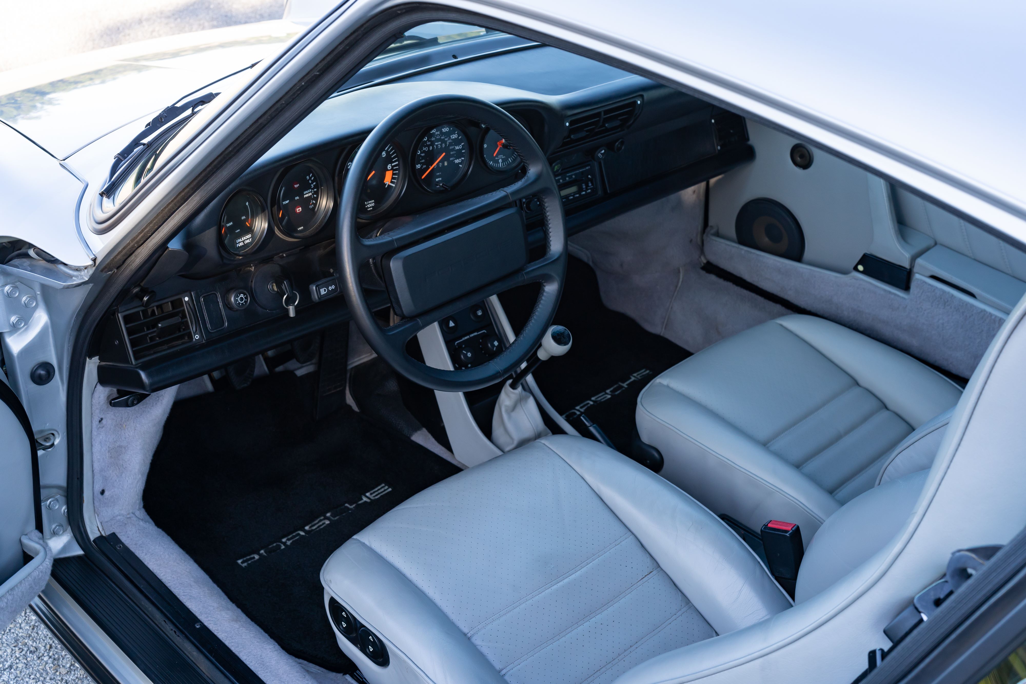 Silver Grey leather in a 1987 Porsche 911 Carrera G50 Coupe in Silver Metallic in Dripping Springs, TX.