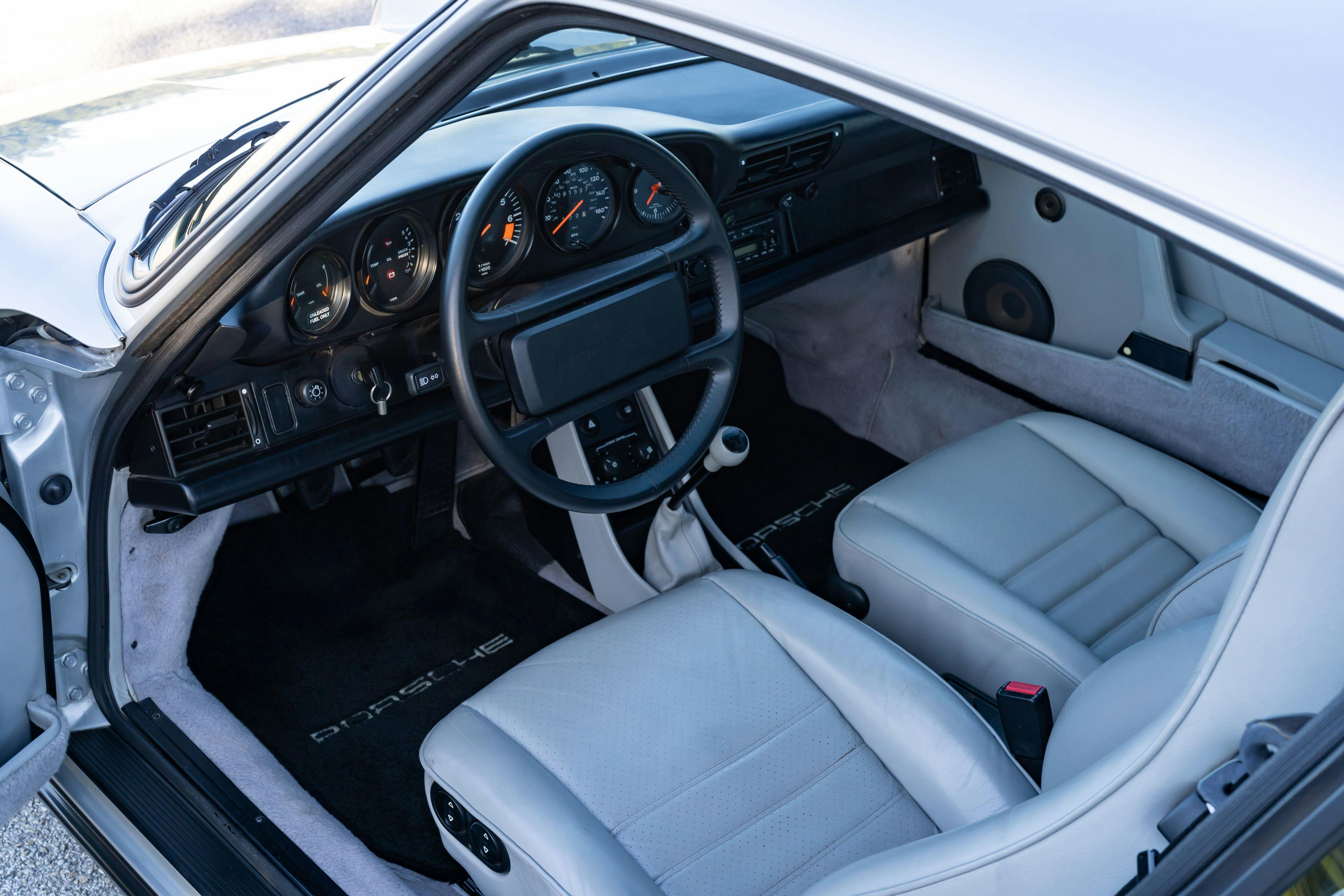 Silver Grey leather in a 1987 Porsche 911 Carrera G50 Coupe in Silver Metallic in Dripping Springs, TX.