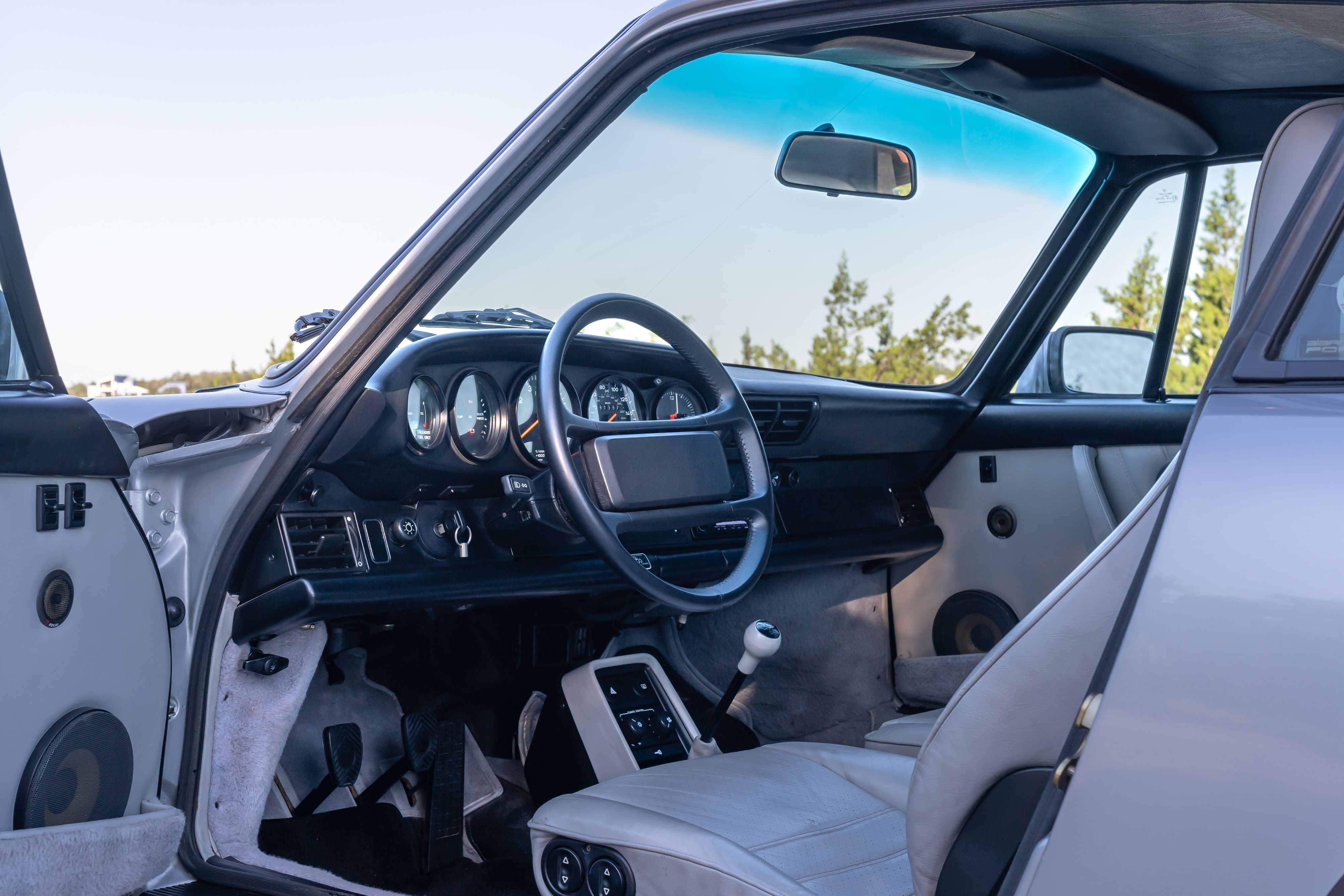 Silver Grey leather in a 1987 Porsche 911 Carrera G50 Coupe in Silver Metallic in Dripping Springs, TX.