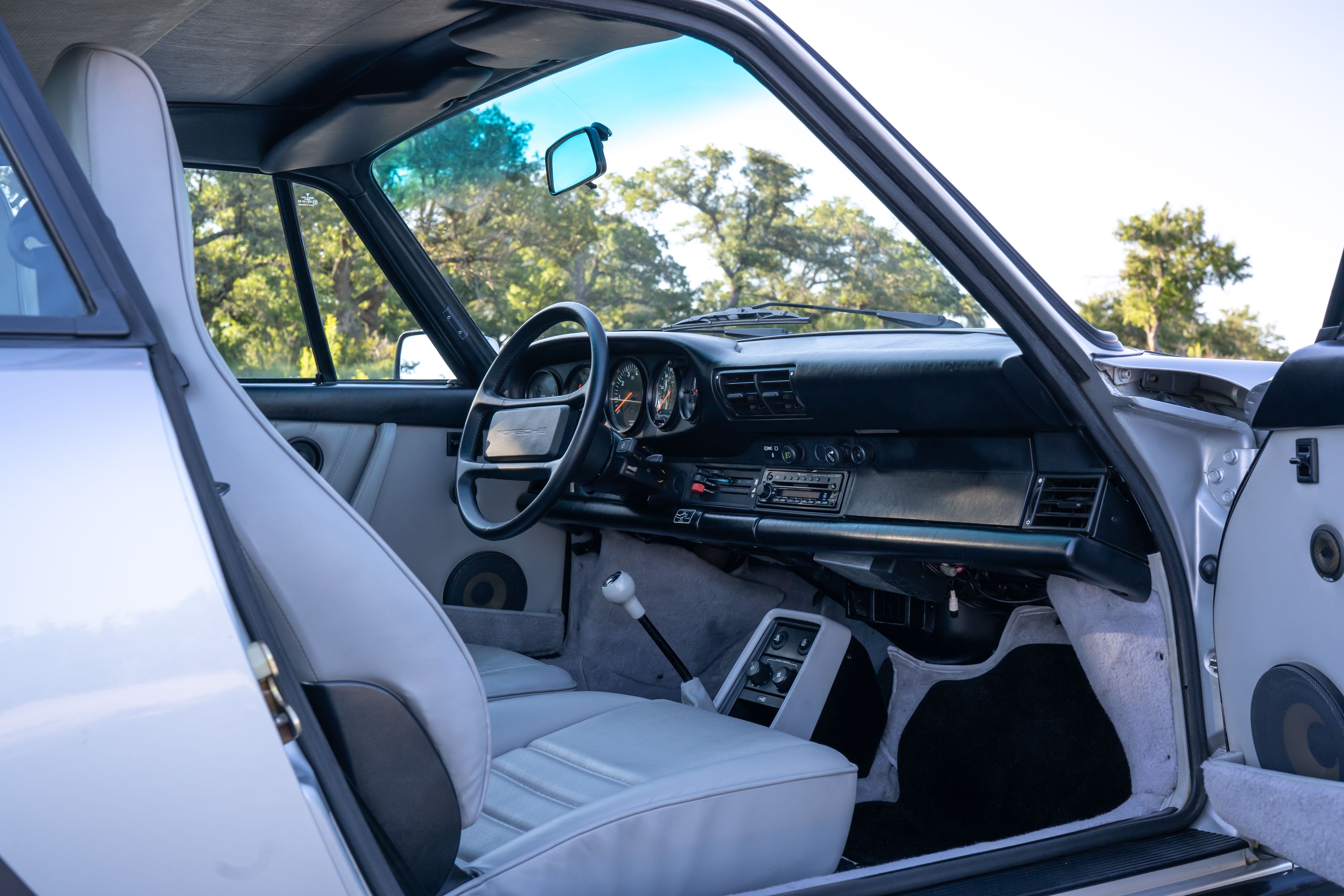 Silver Grey leather in a 1987 Porsche 911 Carrera G50 Coupe in Silver Metallic in Dripping Springs, TX.