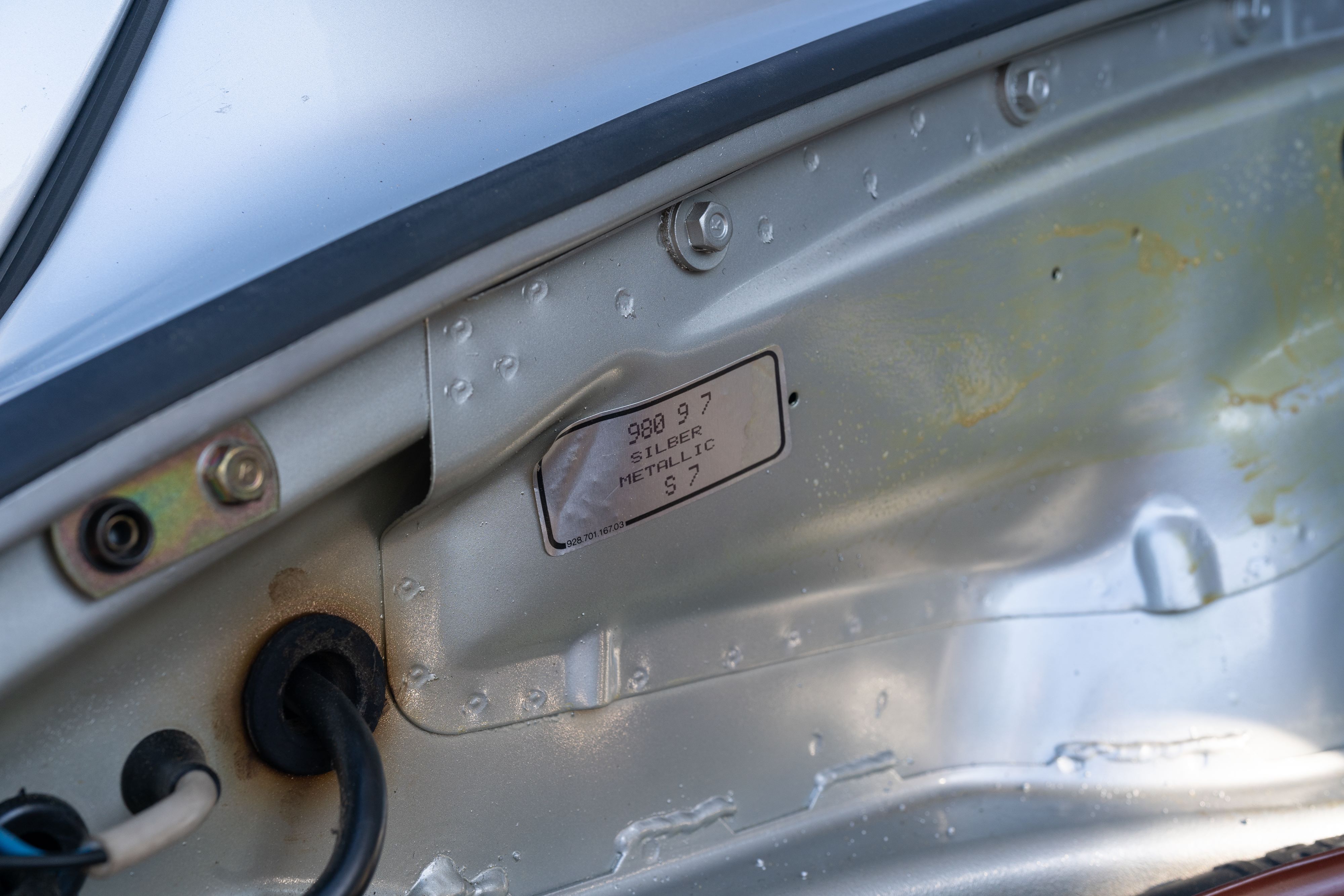 Paint tag of a 1987 Porsche 911 Carrera G50 Coupe in Silver Metallic in Dripping Springs, TX.