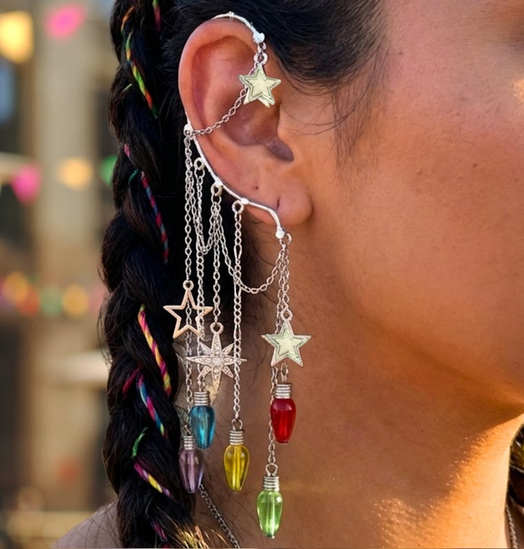 Rainbow Lights ear cuff, non pierced dangle stars