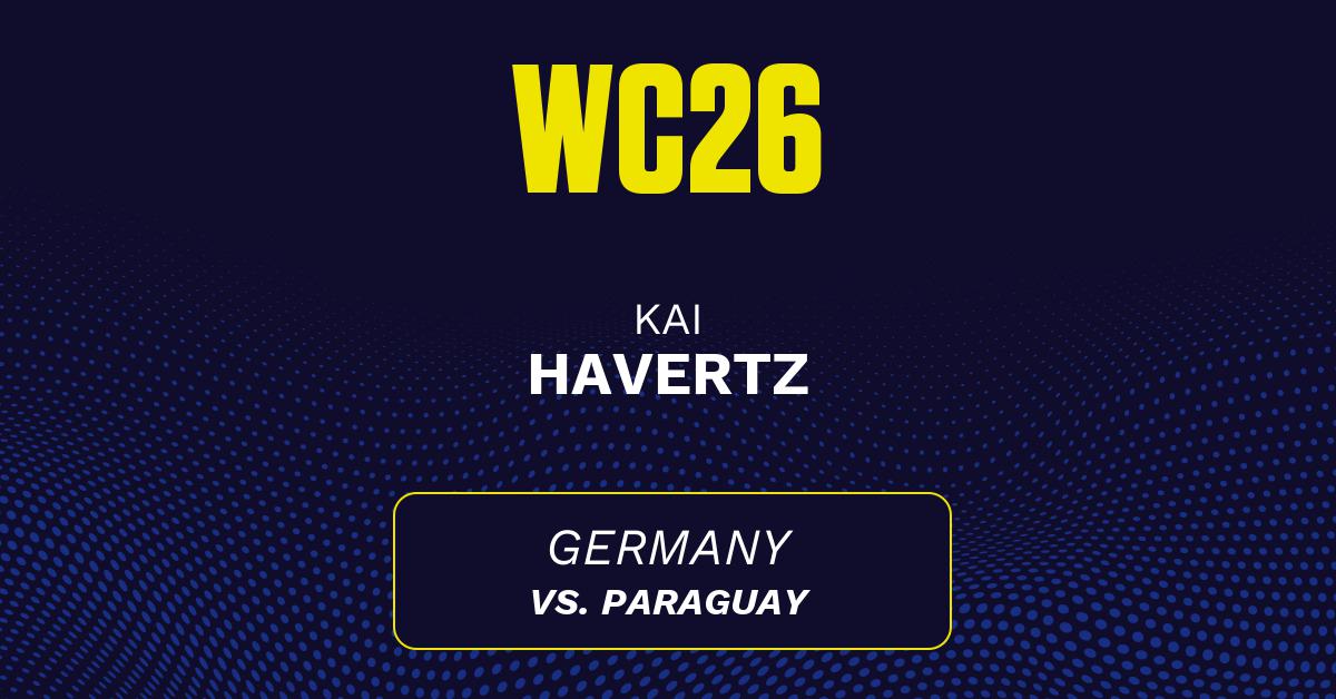Kai Havertz' predicted stats vs. Paraguay, including anytime goal projection