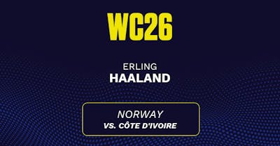 Erling Haaland's predicted stats vs. Côte d'Ivoire, including anytime goal projection