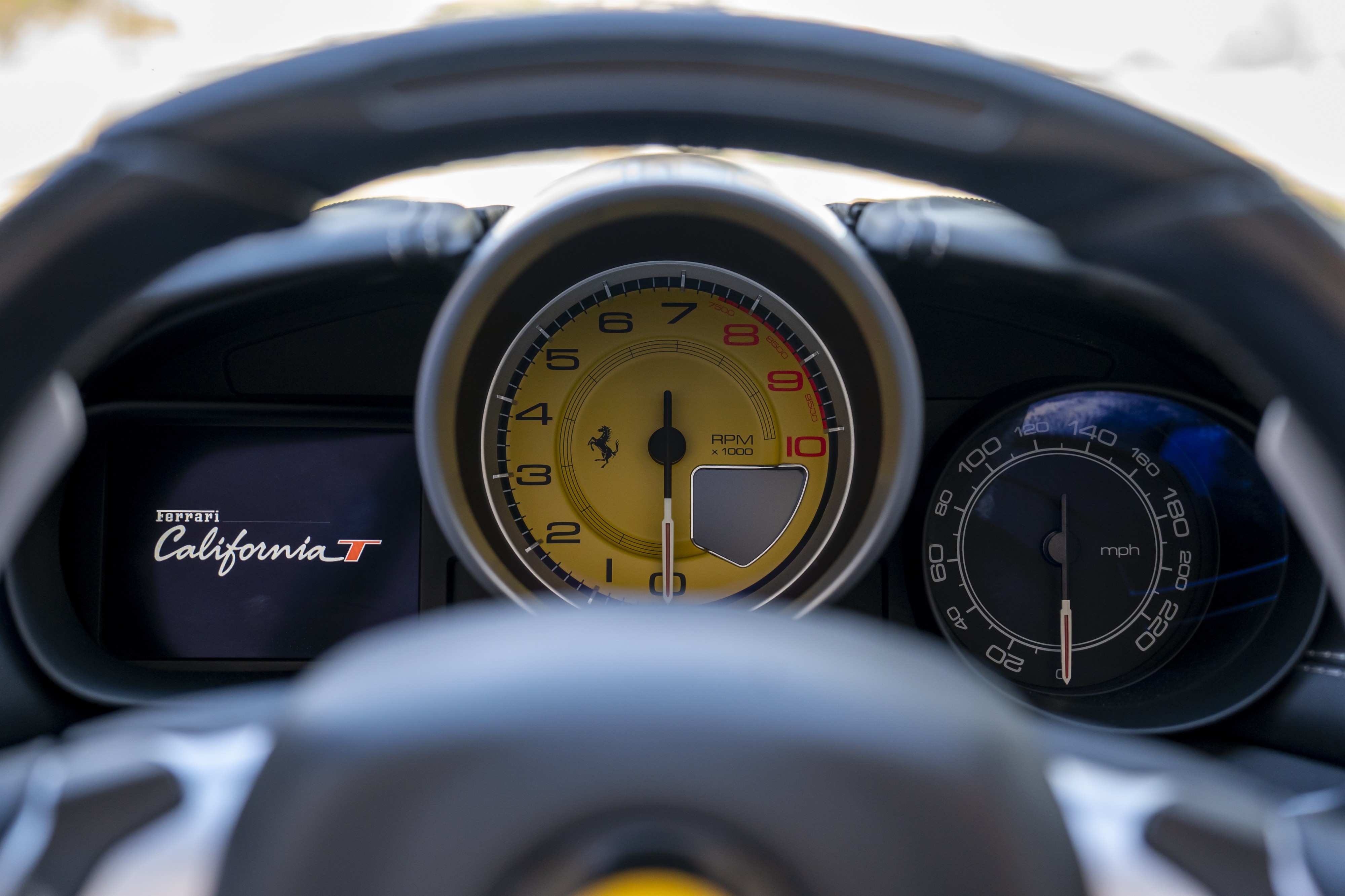 Gauge cluster on a 2016 Ferrari California T in Austin, TX.