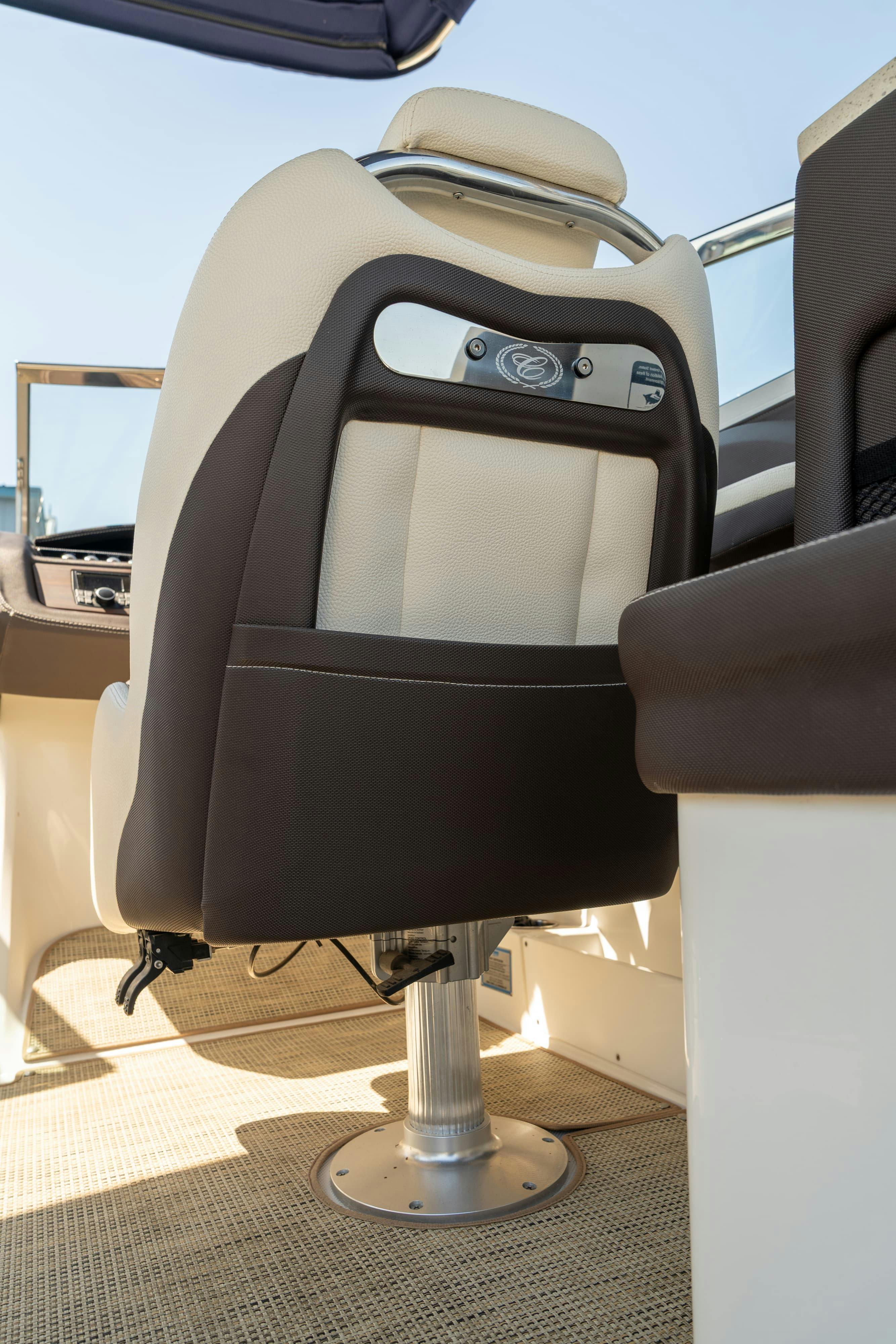 Captain's chair in a 2018 Cobalt R7 Surf boat in Lakeway, TX.