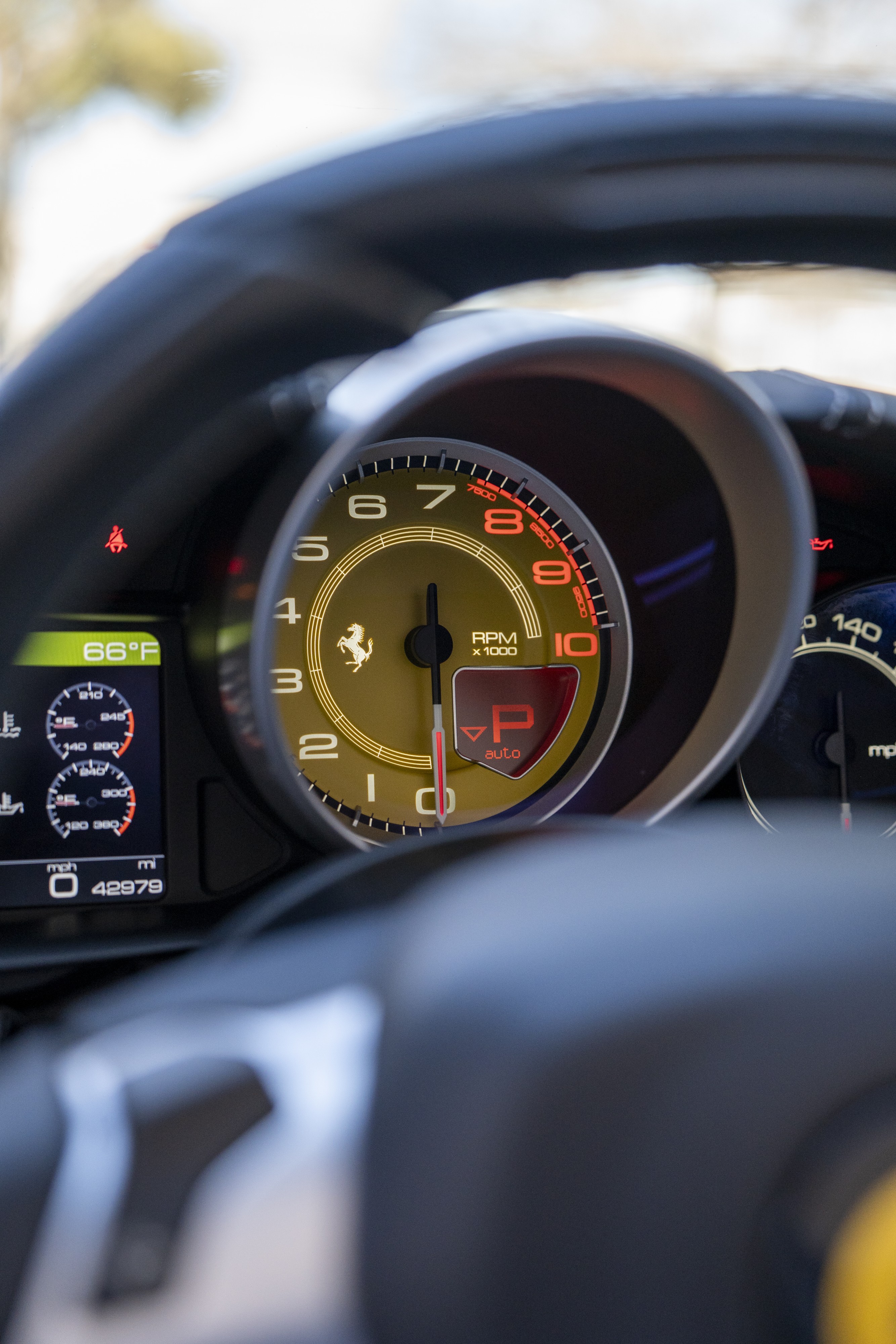 Gauge cluster on a 2016 Ferrari California T in Austin, TX.