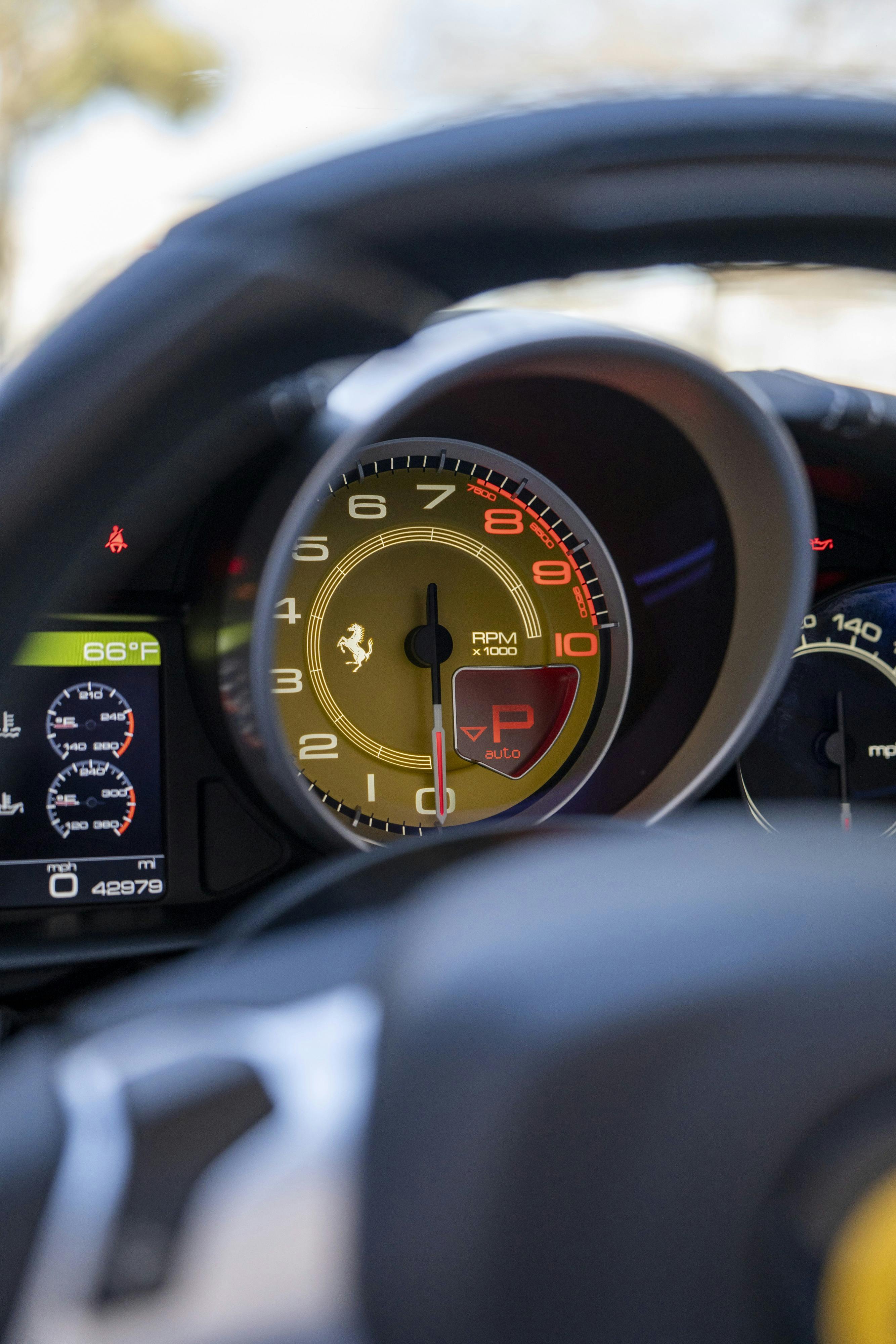 Gauge cluster on a 2016 Ferrari California T in Austin, TX.