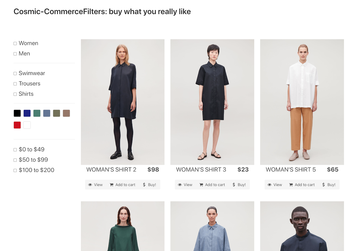 Ecommerce with Filters - Templates | Cosmic