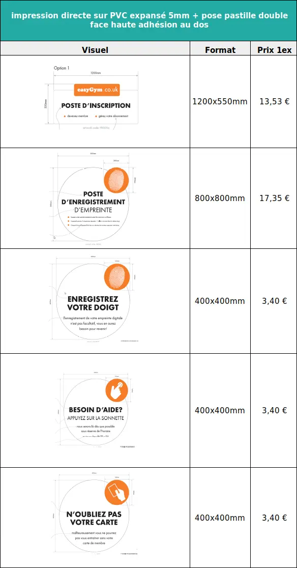 Impression 123imprim pour EasyGym Impression 123imprim pour EasyGym