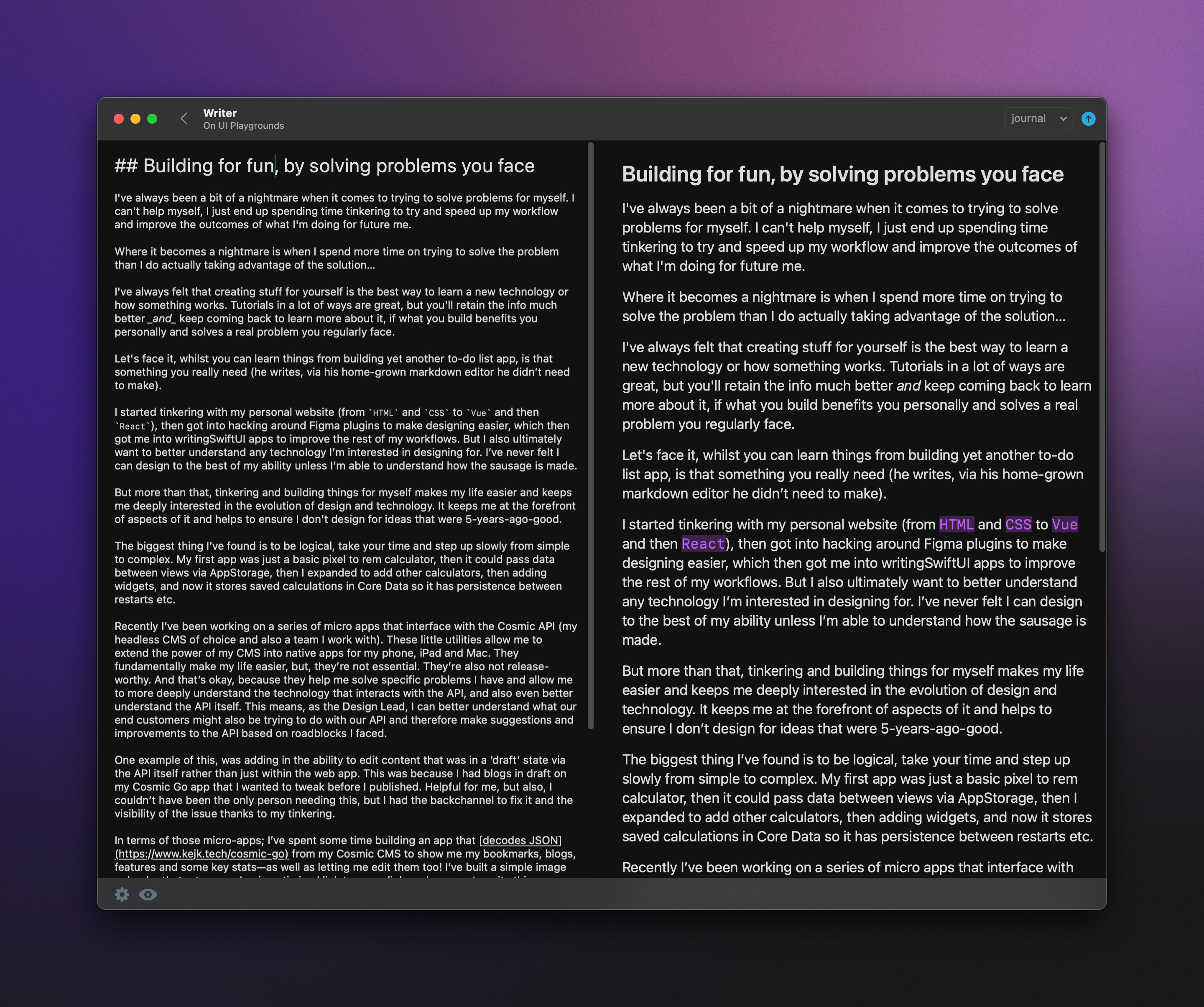 Cosmic Writer on macOS