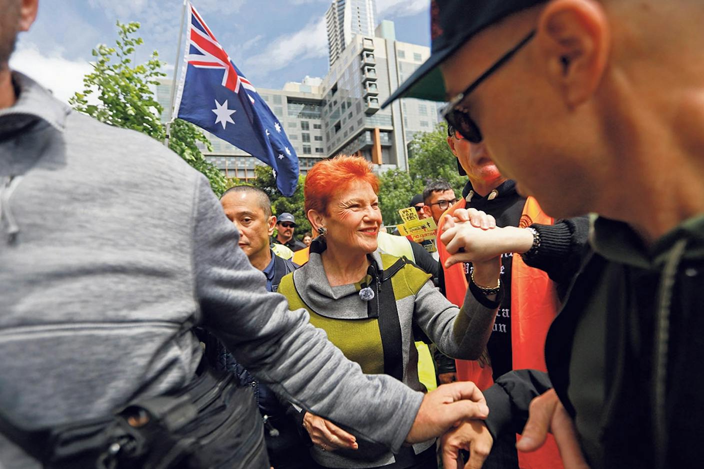 Auf einer Antieinwanderungskundgebung: die australische Rechtsextreme Pauline Hanson, Melbourne, 30. November 2025