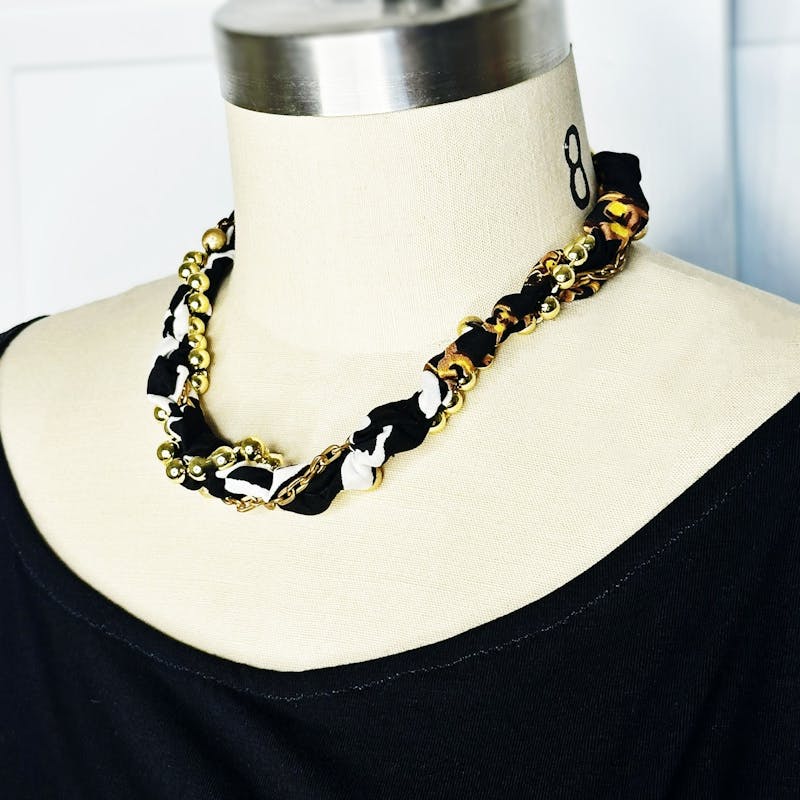 Black and Gold beaded fabric necklace