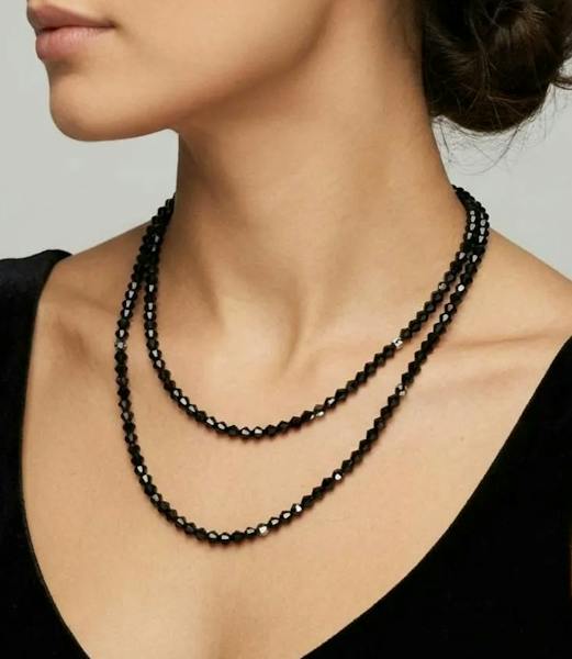 Black Beaded Necklace, two layers
