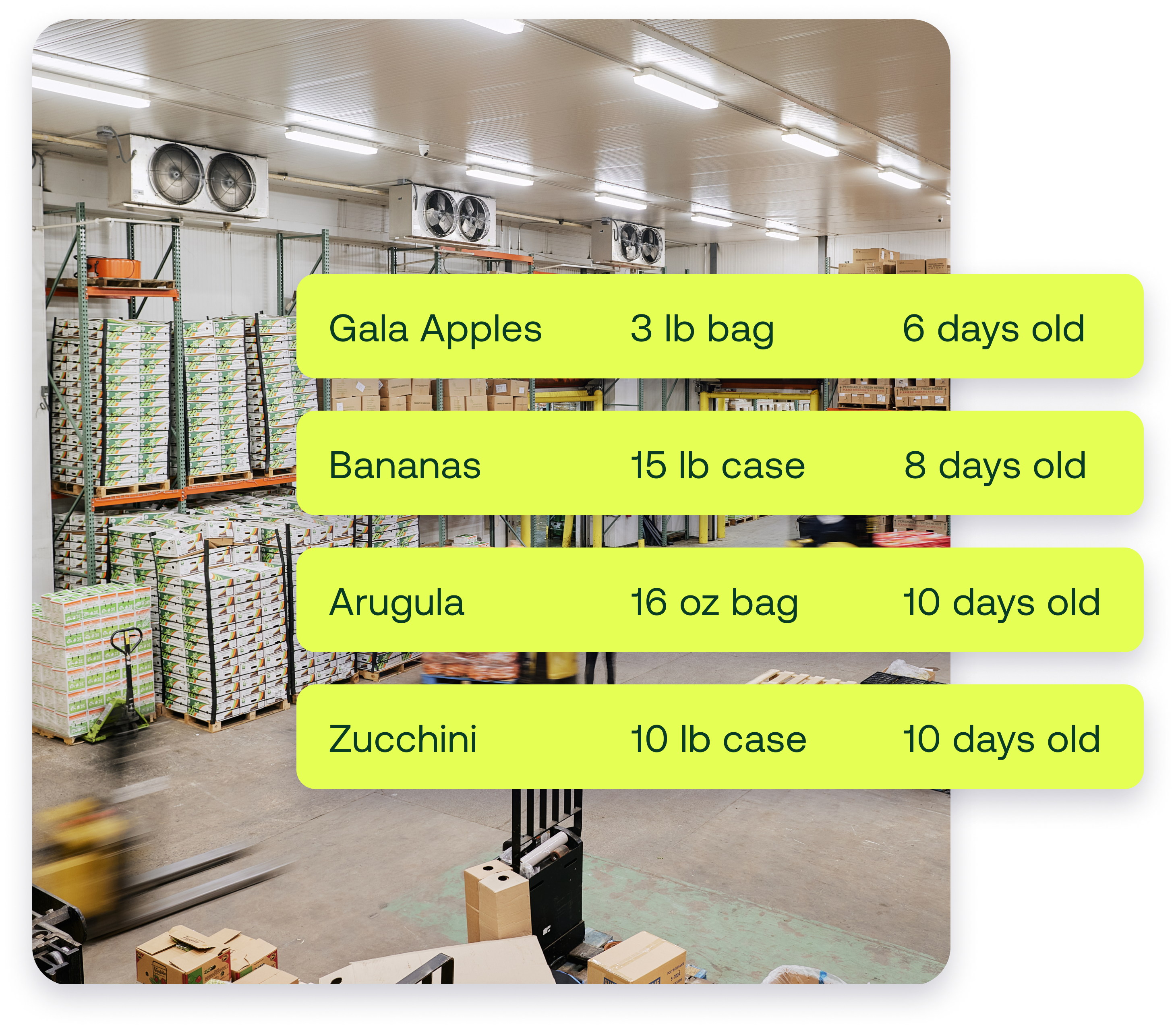 Image of warehouse with lot metrics overlay.