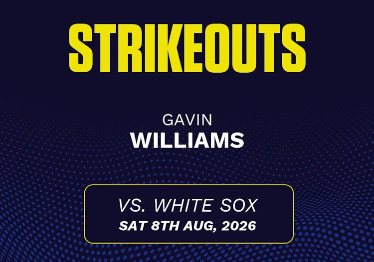 Gavin Williams projected stats for Saturday, August 8, 2026.
