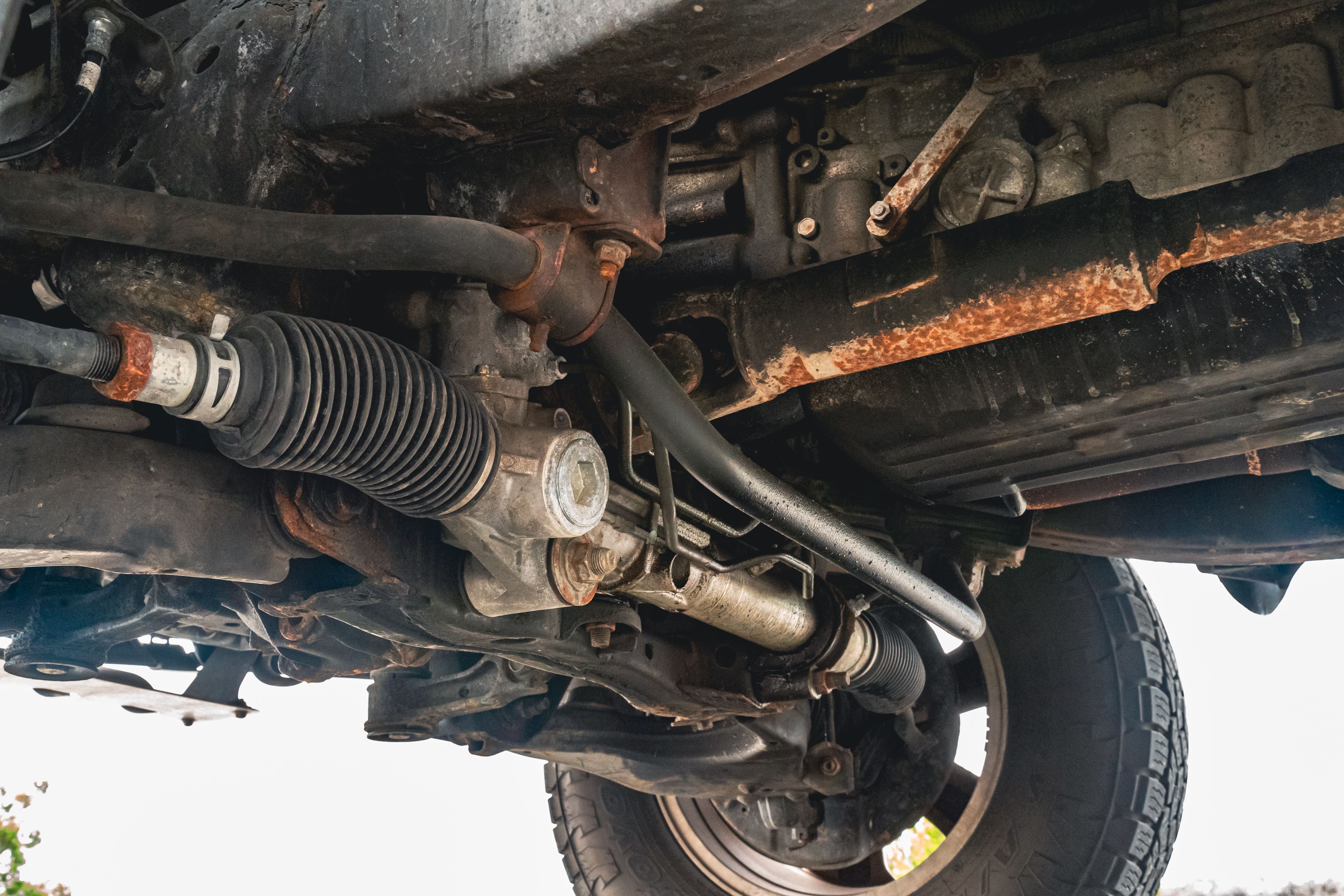 Undercarriage of an Imperial Jade Mica 2000 Toyota 4Runner SR5 shot in Austin, TX.