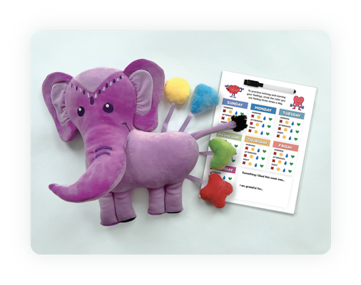 Violet Elephant Plush & Feelings Journal