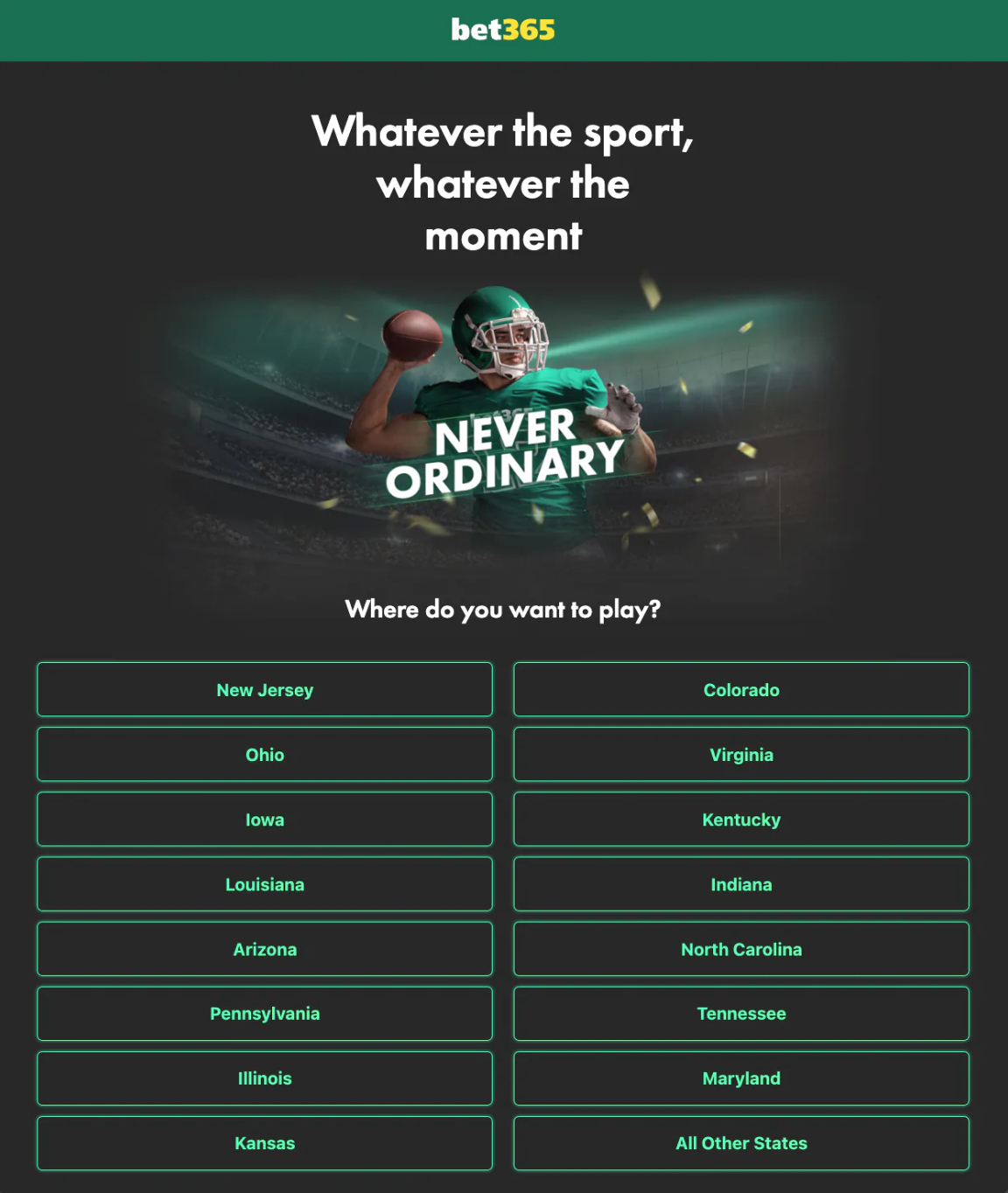 Bet365 Promo Legal States Map including MD, VA, and CO.