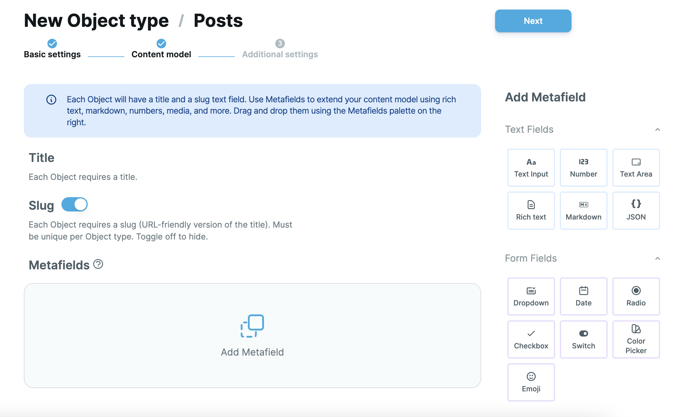 Configuring Metafields in the Cosmic dashboard