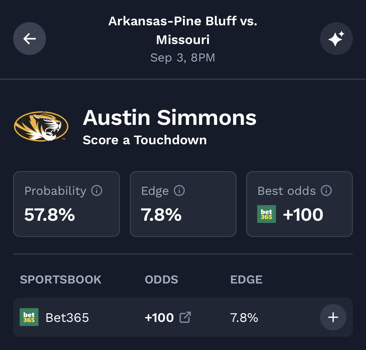 Austin Simmons, college football props.