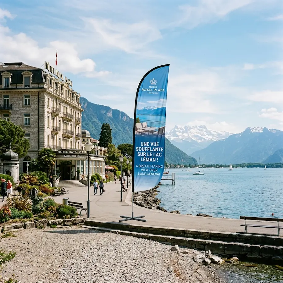 Beachflag publicitaire personnalisé pour hôtellerie et tourisme