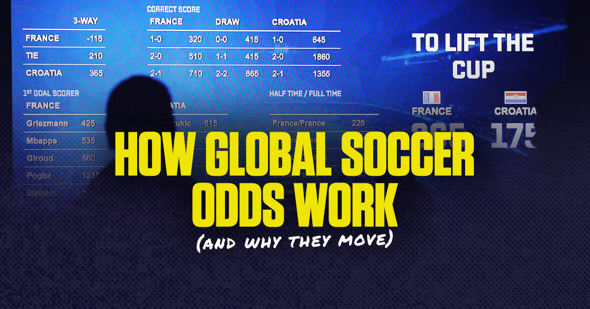 Sports betting board showing live World Cup odds and betting lines for France vs Croatia during the 2018 World Cup Final.