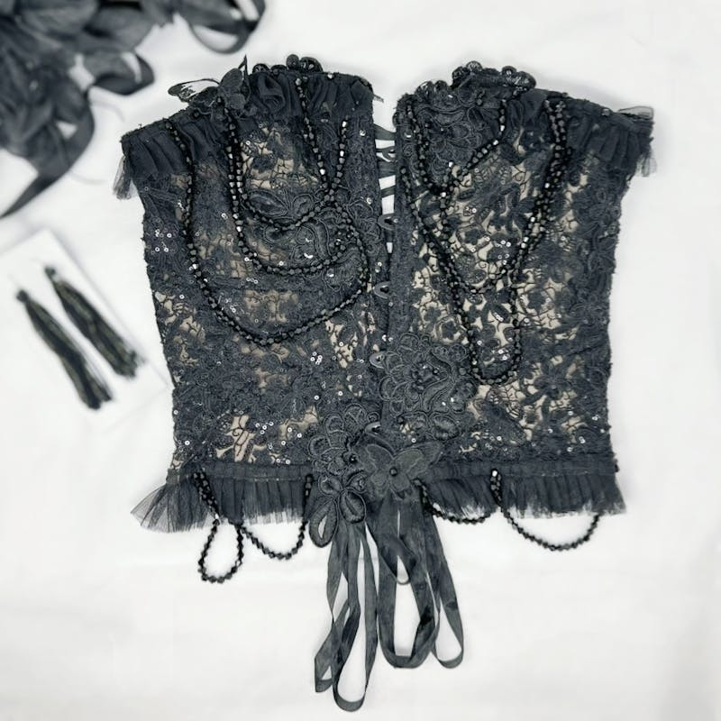 Black Lace Beaded Corset