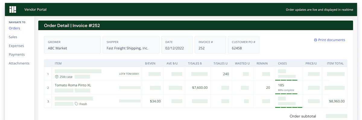 Screenshot of vendor portal in Silo's software