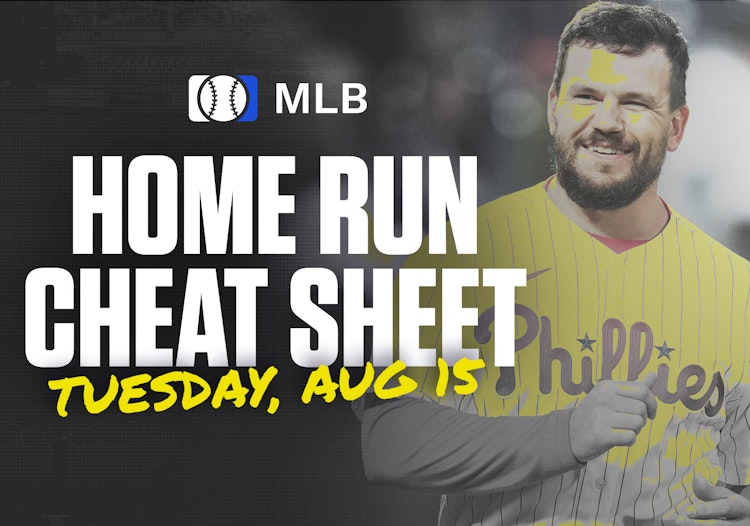 Home Run Cheat Sheet - HR Data, Stats, Matchups and More - Tuesday, August 15