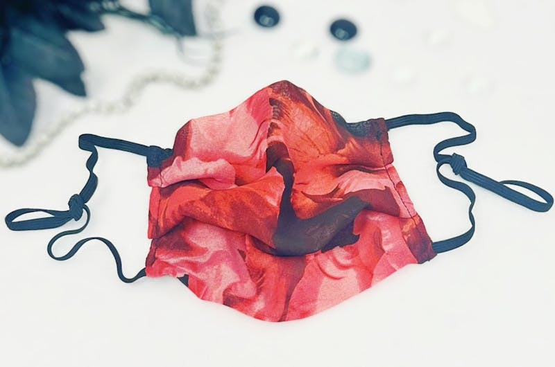 Red Rose Chiffon face mask, two layers lightweight face covering - alternate view