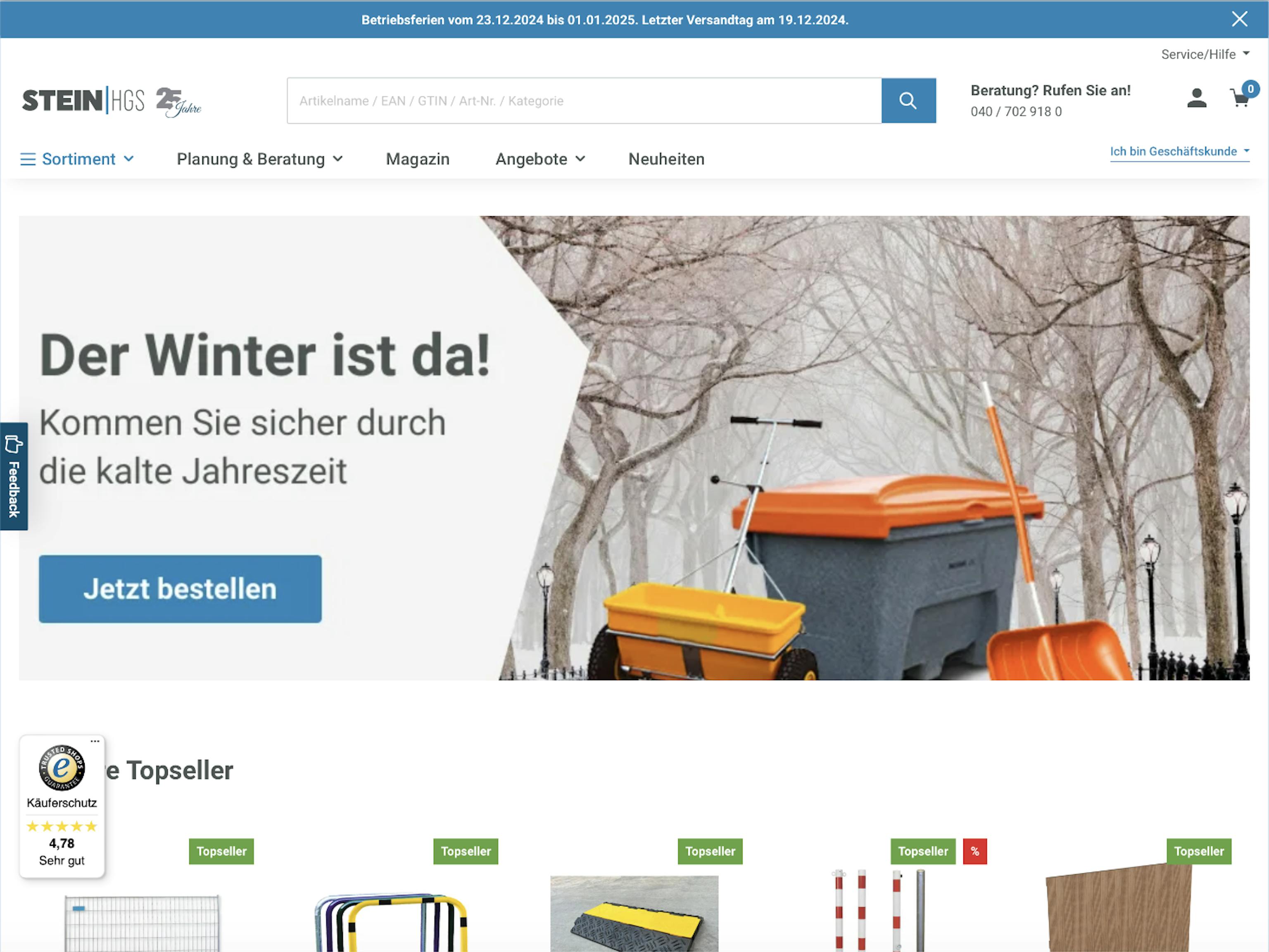 Take a look at our Shopware client cases "Stein HGS". Take a look at our Shopware client cases "Stein HGS".