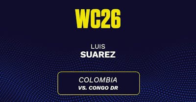 Luis Suarez' predicted stats vs. Congo DR, including anytime goal projection
