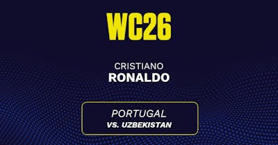 Cristiano Ronaldo's predicted stats vs. Uzbekistan, including anytime goal projection