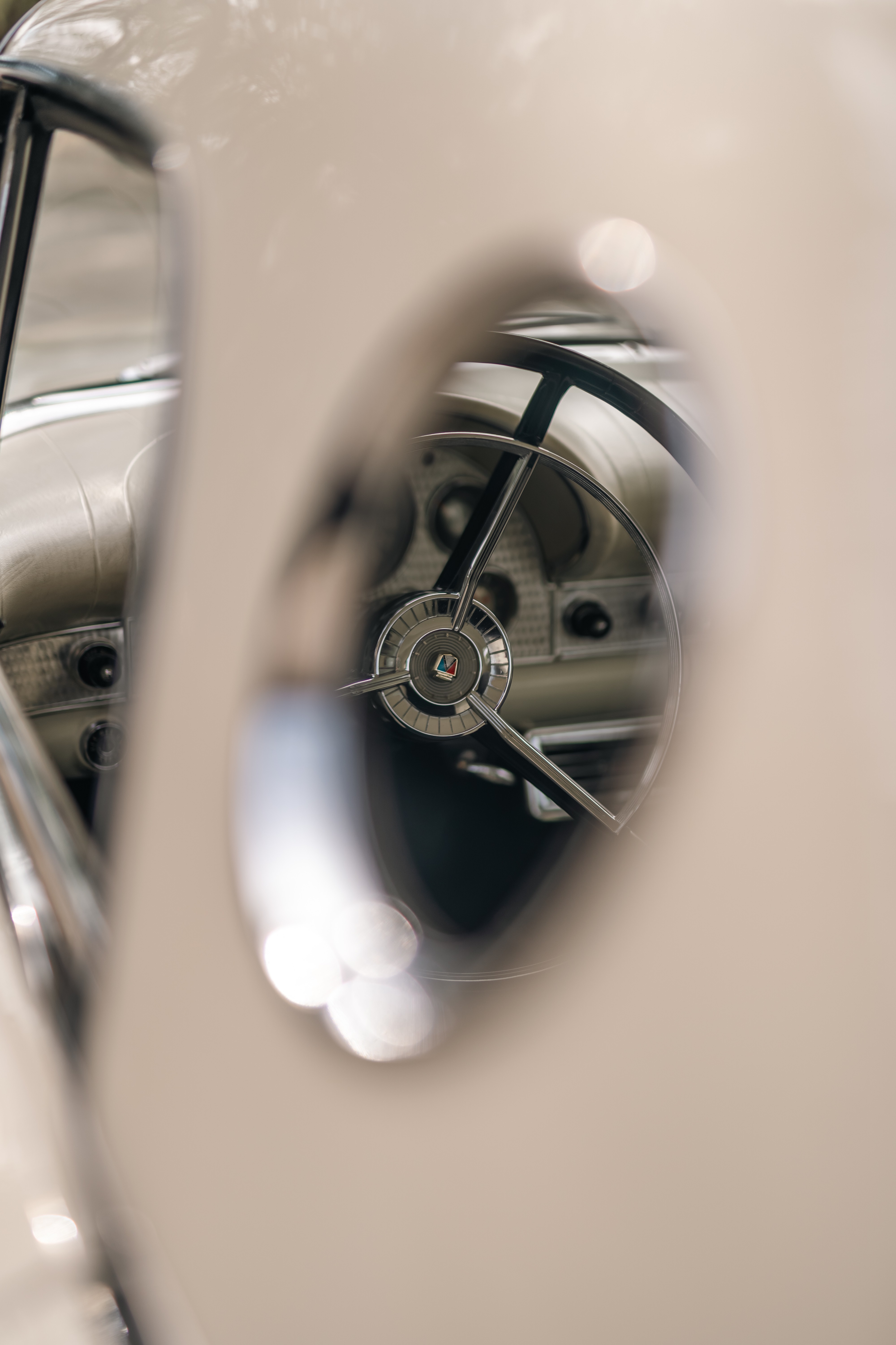 1957 Thunderbird interior in Colonial White shot in Austin, TX.