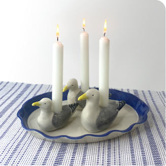 Hand Crafted Ceramic Seagull Candleholders
