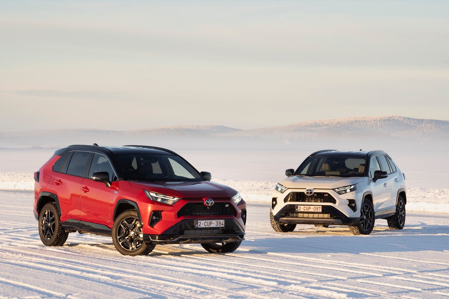 Zwei Toyota RAV4 Hybrid.