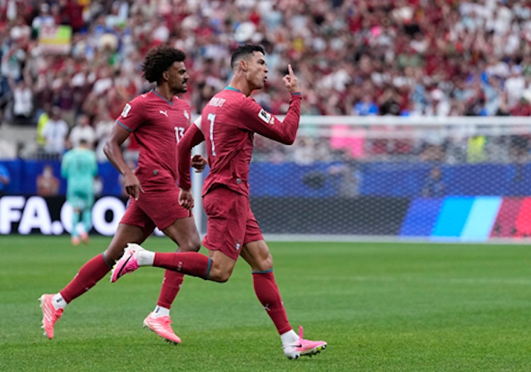 Cristiano Ronaldo celebrates after scoring in Portugal's 5-0 victory over Uzbekistan in Round 2 of the Group Stage at World Cup 2026.