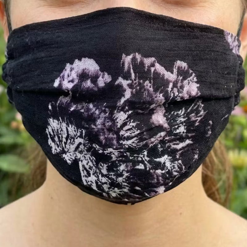 Lavender Floral Face Mask, black and purple flower face cover