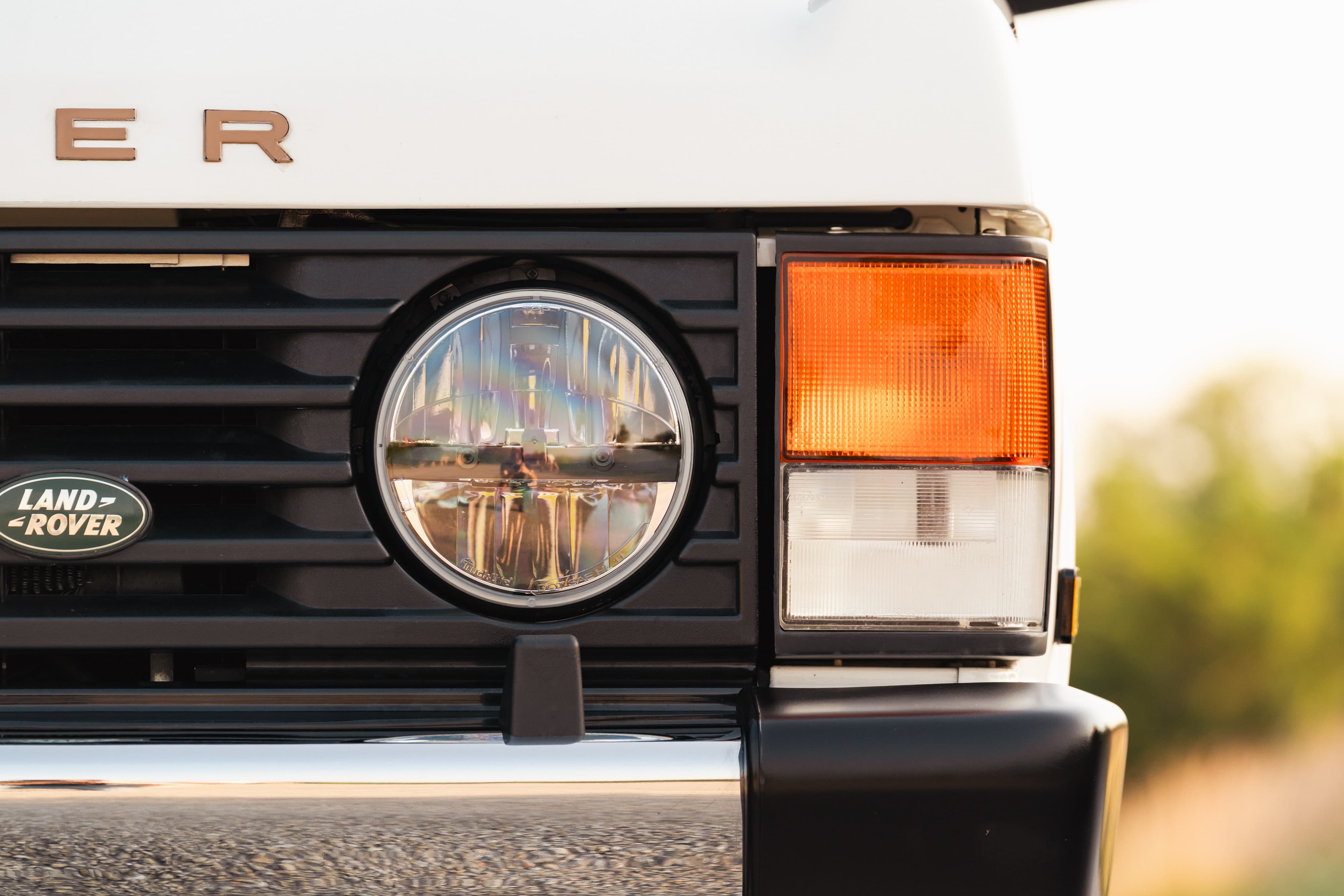 Lighting on a 1995 White Land Rover Range Rover County Long Wheel Base in Austin, TX.