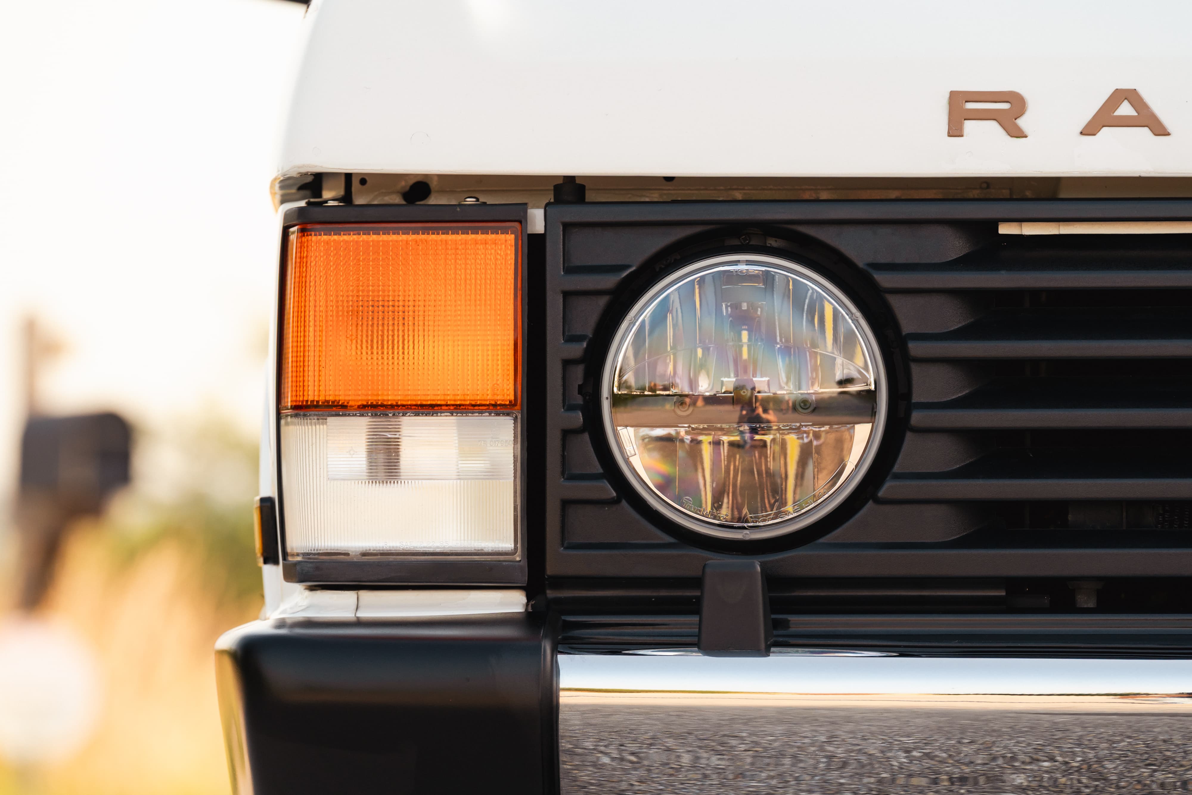Lighting on a 1995 White Land Rover Range Rover County Long Wheel Base in Austin, TX.