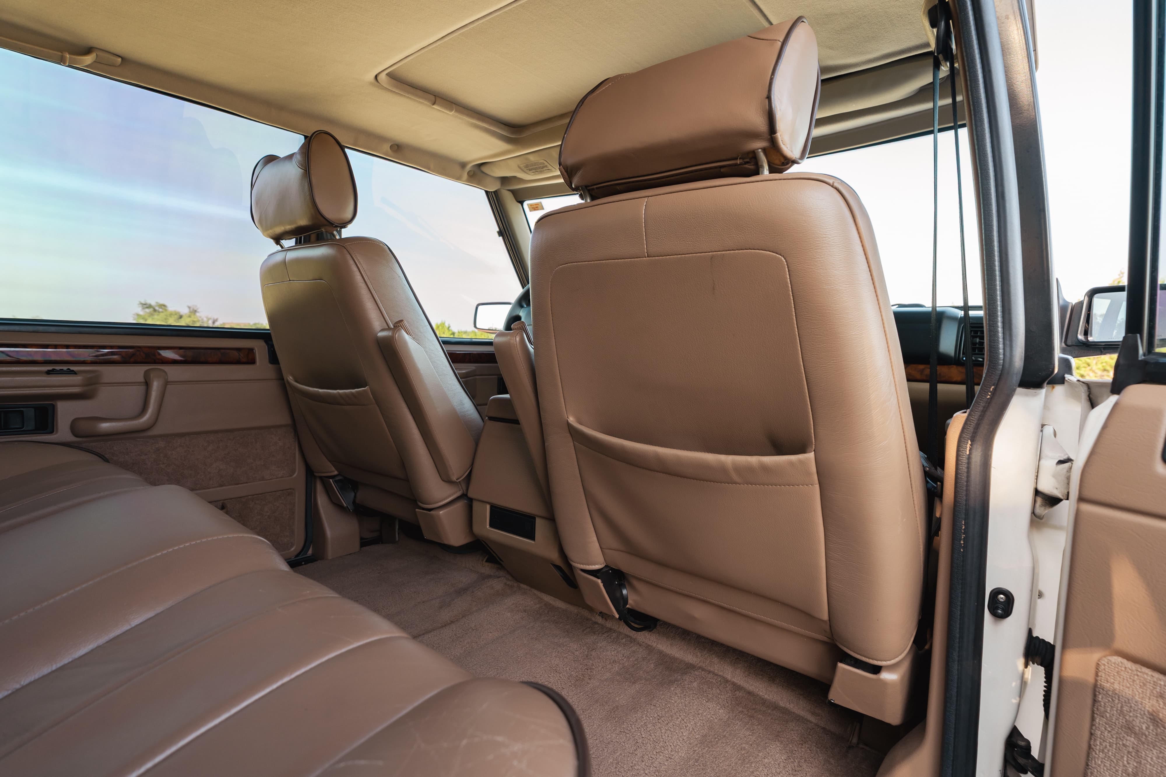 Interior of a 1995 White Land Rover Range Rover County Long Wheel Base in Austin, TX.